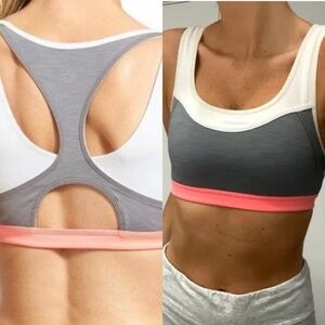 Athleta Size Medium M Triple Dare Sports Bra Pink Gray White